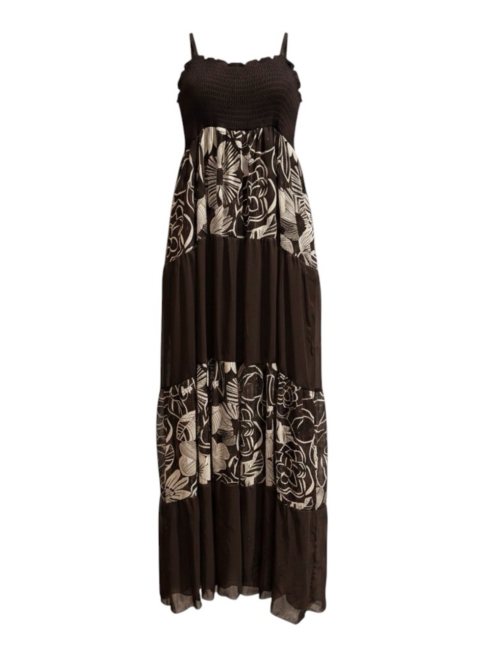 NWOT Brown Hawaiian Floral Print Maxi Sundress w/Adjustable Spaghetti Straps, L - Picture 8 of 8